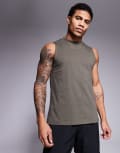[ASOS] 4505 Icon cotton training singlet with quick dry finish in khaki-Green S Khaki