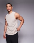 [ASOS] 4505 Icon cotton training singlet with quick dry finish in stone-Neutral 2XS Stone
