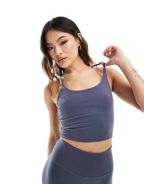 4505 - Icon - Crop top de yoga doux style caraco avec soutien-gorge intérieur - Bleu ardoise - view 1