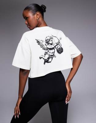 4505 Icon Cropped Heavyweight Cotton Back Cupid Print T-shirt With Quick Dry Finish In White