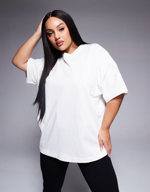 4505 - Icon Curve - Boxy oversized T-shirt van zware stof met sneldrogende eigenschappen in gebroken wit 
