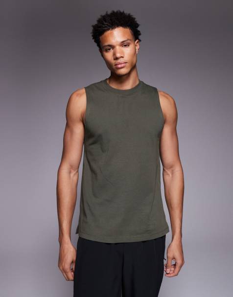 4505 Icon drop armhole cotton training singlet with quick dry finish in khaki - view 1