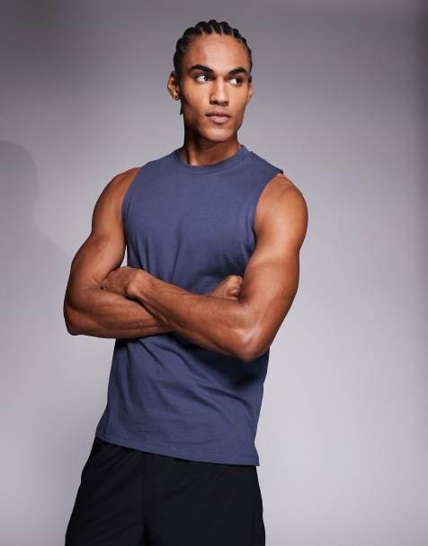 4505 Icon drop armhole cotton training singlet with quick dry finish in navy - view 1