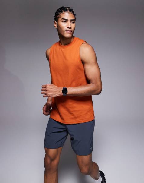 4505 Icon drop armhole cotton training singlet with quick dry finish in terracotta - view 1