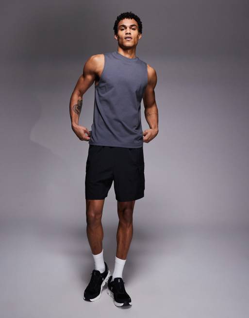4505 Icon drop armhole cotton training vest with quick dry finish in charcoal, 2 of 5