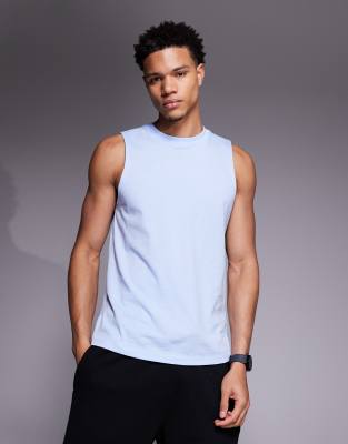 4505 Icon drop armhole cotton training vest with quick dry finish in light blue