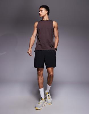 4505 Icon drop armhole cotton training vest with quick dry finish in raisin-Brown