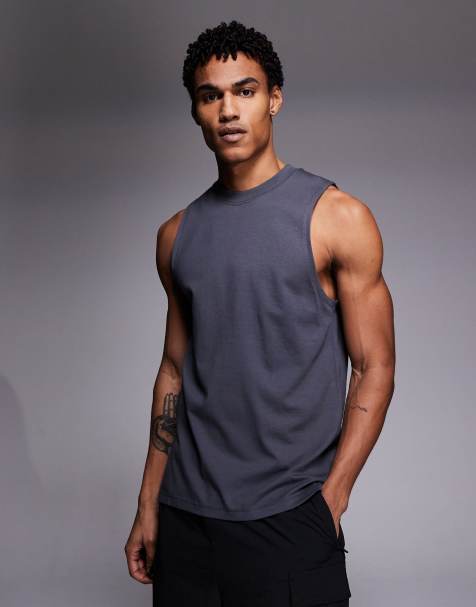 4505 Icon dropped armholes cotton training tank top with quick dry finish in charcoal - view 1