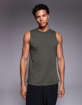 4505 Icon Dropped Armholes Cotton Training Tank Top With Quick Dry Finish In Green