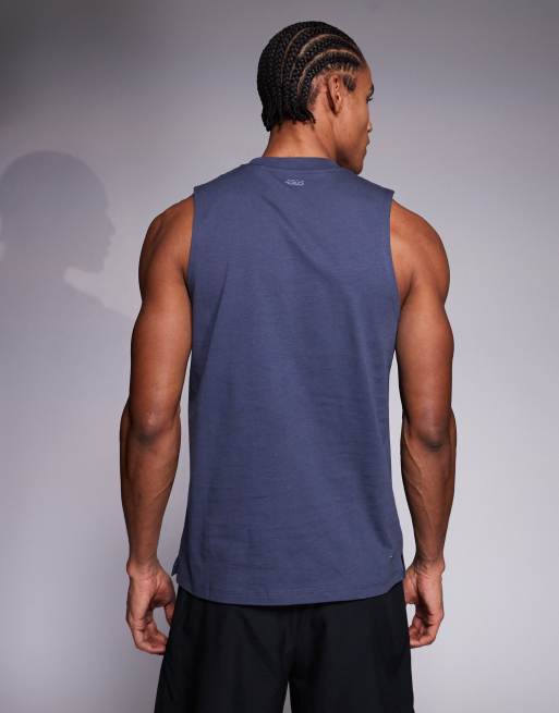 4505 Icon dropped armholes cotton training tank top with quick dry finish in navy, 3 of 5