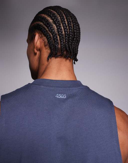 4505 Icon dropped armholes cotton training tank top with quick dry finish in navy, 5 of 5