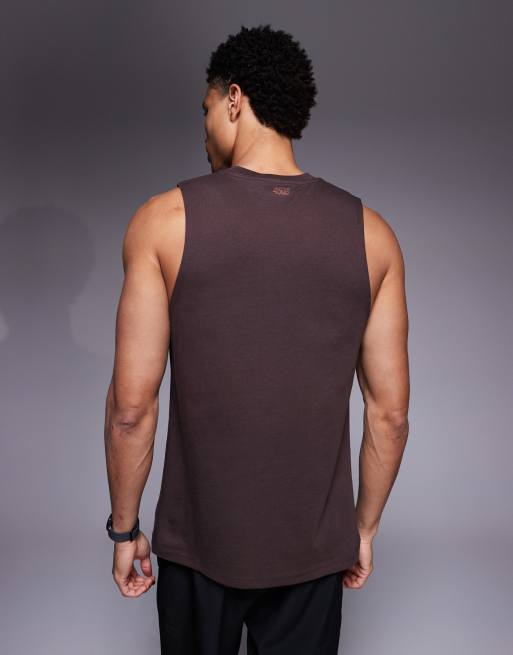4505 Icon dropped armholes cotton training tank top with quick dry finish in raisin, 3 of 5