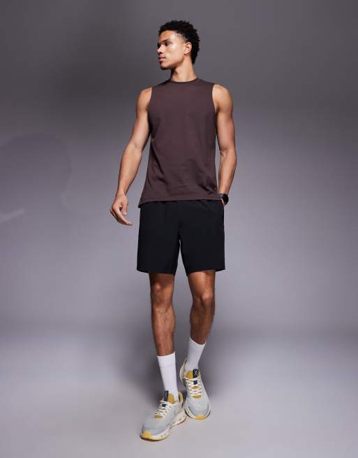 4505 – Icon – Fioletowobrązowy szybkoschnący sportowy podkoszulek bawełniany z głębokimi otworami pod pachami
