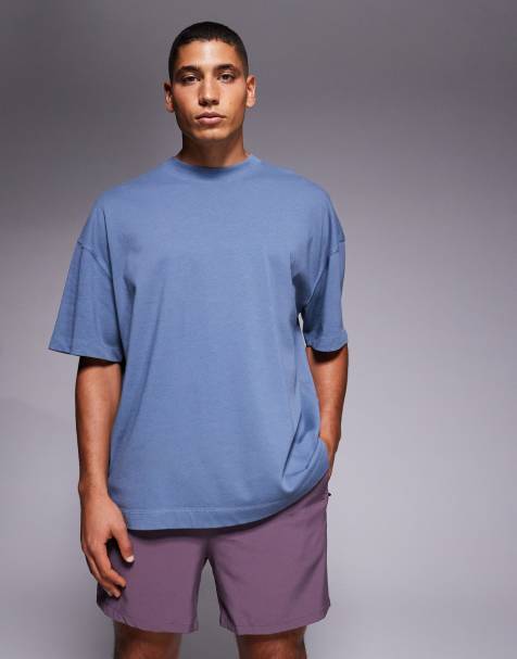 4505 - Icon - Forvasket blå kraftig oversized T-shirt i bomuld med hurtigttørrende finish - view 1