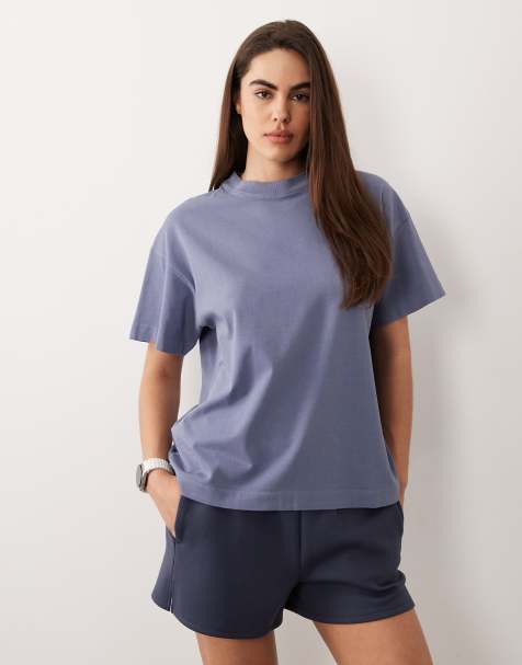 4505 - Icon - Forvasket blå kraftig oversized T-shirt i bomuld med hurtigttørrende finish - view 1