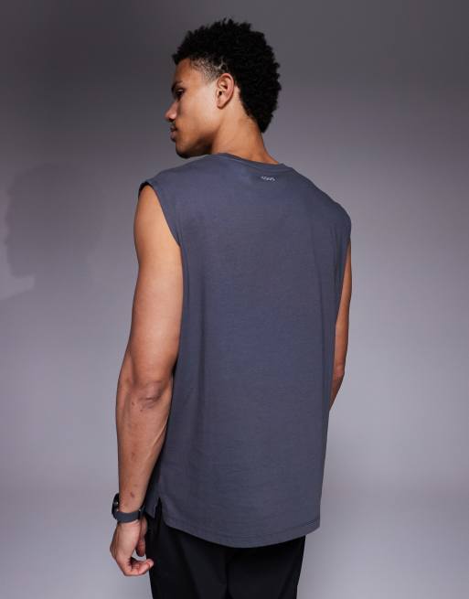 4505 - Icon - Forvasket koksgrå oversized tanktop til vægttræning i bomuld med hurtigttørrende finish, 3 af 5
