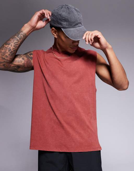 4505 - Icon - Forvasket rustfarvet oversized tanktop til vægttræning i bomuld med hurtigttørrende finish 