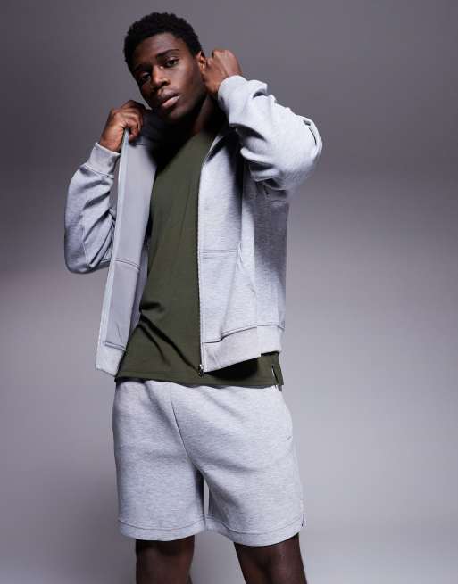 4505 - Icon - Gråmelerede 18-cm-shorts i hurtigttørrende sweatshirt-fleece/performance-materiale 
