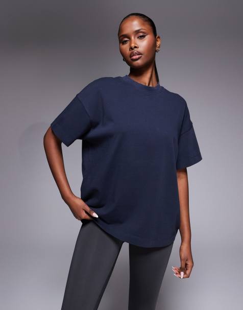 4505 – Icon – Gruby szybkoschnący T-shirt oversize z bawełny w spranym granatowym kolorze - view 1