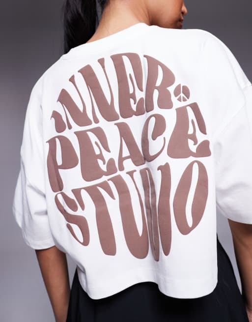 4505 Icon heavyweight cotton cropped t-shirt with back print and quick dry finish in white, 4 of 4