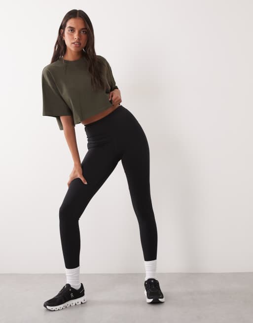4505 Icon heavyweight cotton cropped t-shirt with quick dry finish in khaki, 2 of 4
