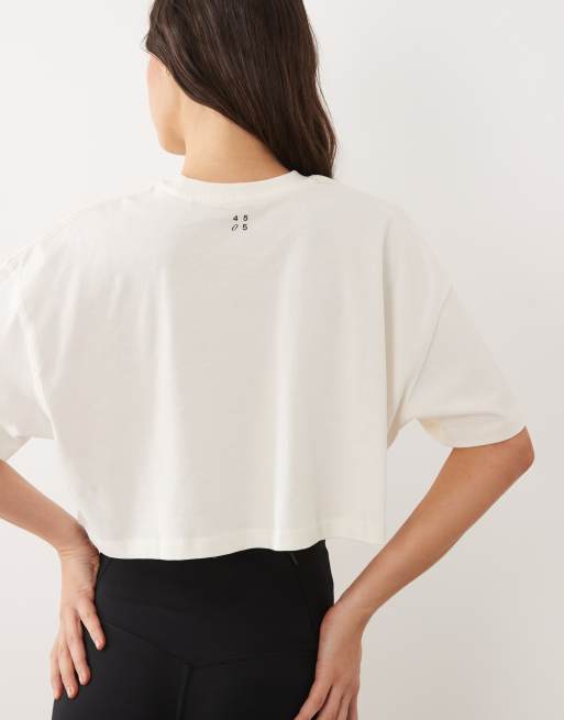 4505 Icon heavyweight cotton cropped t-shirt with quick dry finish in off white, 3 of 4