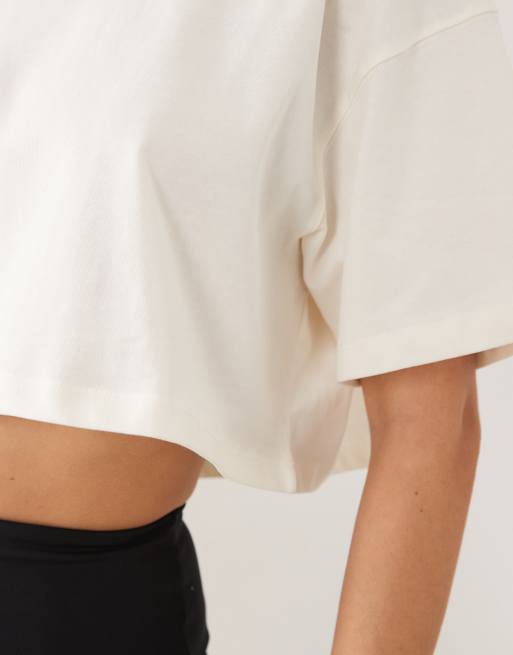 4505 Icon heavyweight cotton cropped t-shirt with quick dry finish in off white, 4 of 4