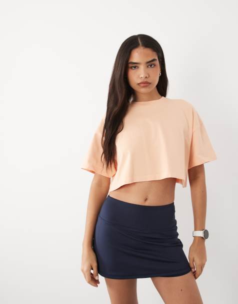 4505 Icon heavyweight cotton cropped t-shirt with quick dry finish in washed apricot