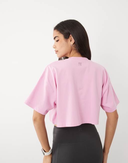 4505 Icon heavyweight cotton cropped T-shirt with quick dry finish in washed bubblegum, 4 of 4