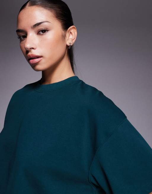 4505 Icon heavyweight cotton cropped t-shirt with quick dry finish in washed evergreen, 3 of 4