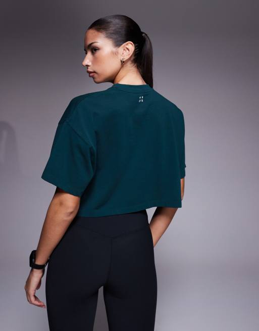4505 Icon heavyweight cotton cropped t-shirt with quick dry finish in washed evergreen, 4 of 4