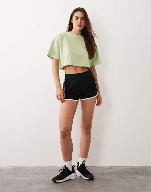 4505 Icon heavyweight cotton cropped t-shirt with quick dry finish in washed lime, 3 of 4
