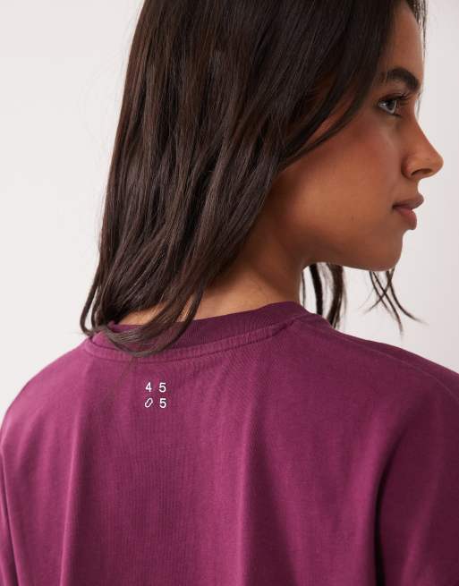 4505 Icon heavyweight cotton cropped t-shirt with quick dry finish in wine, 2 of 4