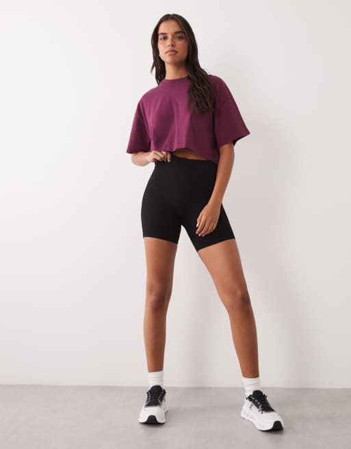 4505 Icon heavyweight cotton cropped t-shirt with quick dry finish in wine, 3 of 4