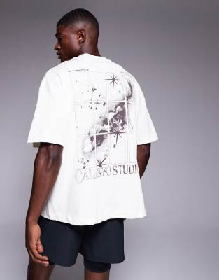 4505 Icon Heavyweight Cotton Oversized Back Print T-shirt With Quick Dry Finish In White