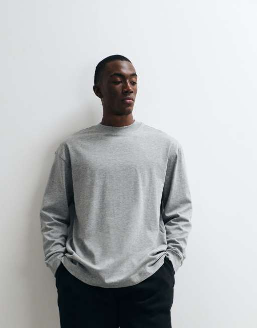 4505 Icon heavyweight cotton oversized long sleeve t-shirt with quick dry finish in grey marl, 4 of 5