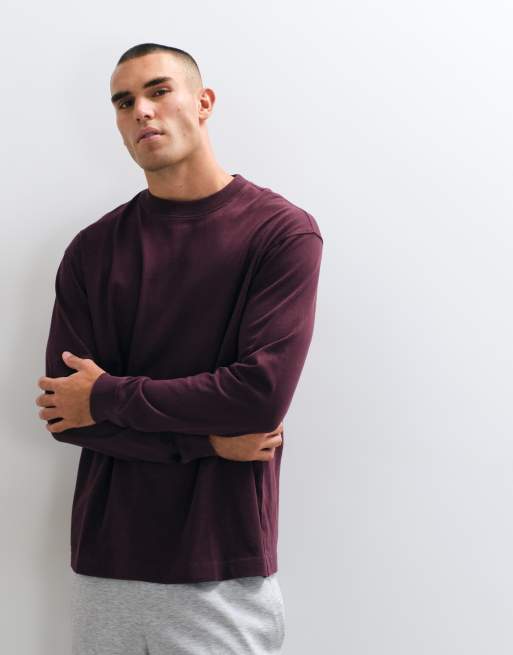 4505 Icon heavyweight cotton oversized long sleeve t-shirt with quick dry finish in maroon, 2 of 5