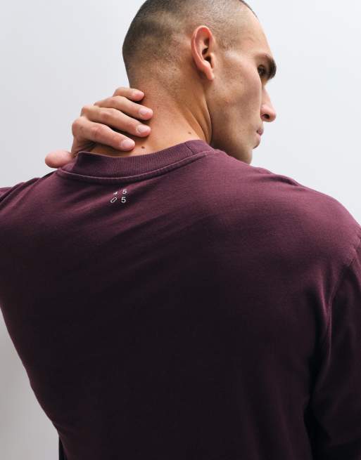 4505 Icon heavyweight cotton oversized long sleeve t-shirt with quick dry finish in maroon, 3 of 5