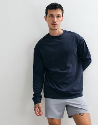 4505 Icon Heavyweight Cotton Oversized Long Sleeve T-shirt With Quick Dry Finish In Blue