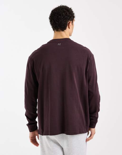 4505 Icon heavyweight cotton oversized long sleeve T-shirt with quick-dry finish in washed brown, 3 of 5
