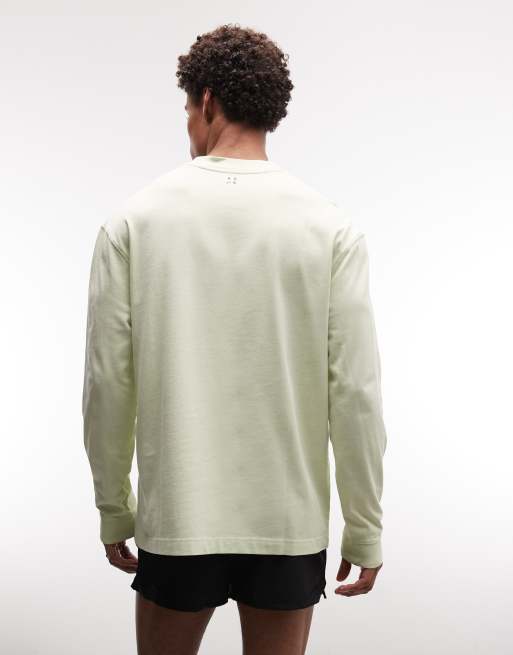 4505 Icon heavyweight cotton oversized long sleeve T-shirt with quick dry finish in washed pistachio, 4 of 5