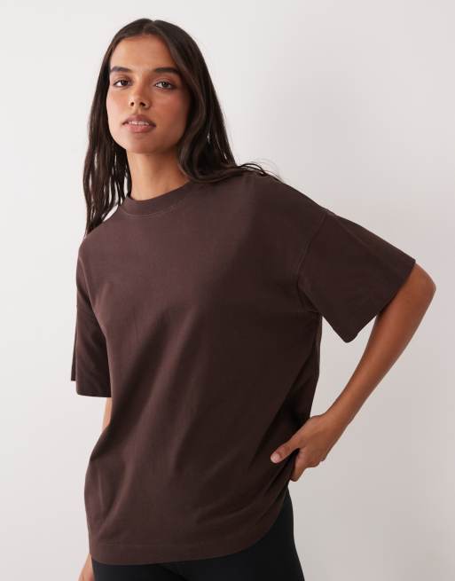 4505 Icon heavyweight cotton oversized t-shirt with quick dry finish in chocolate, 3 of 4
