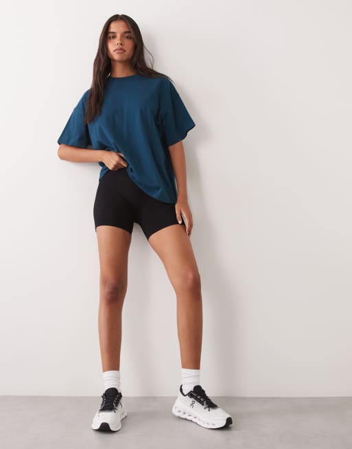 4505 Icon heavyweight cotton oversized t-shirt with quick dry finish in teal blue, 2 of 4