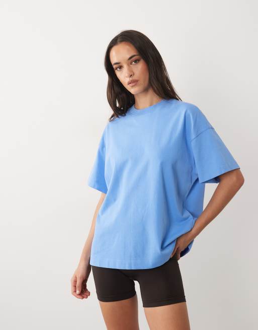 4505 Icon heavyweight cotton oversized t-shirt with quick dry finish in washed azure blue, 3 of 4