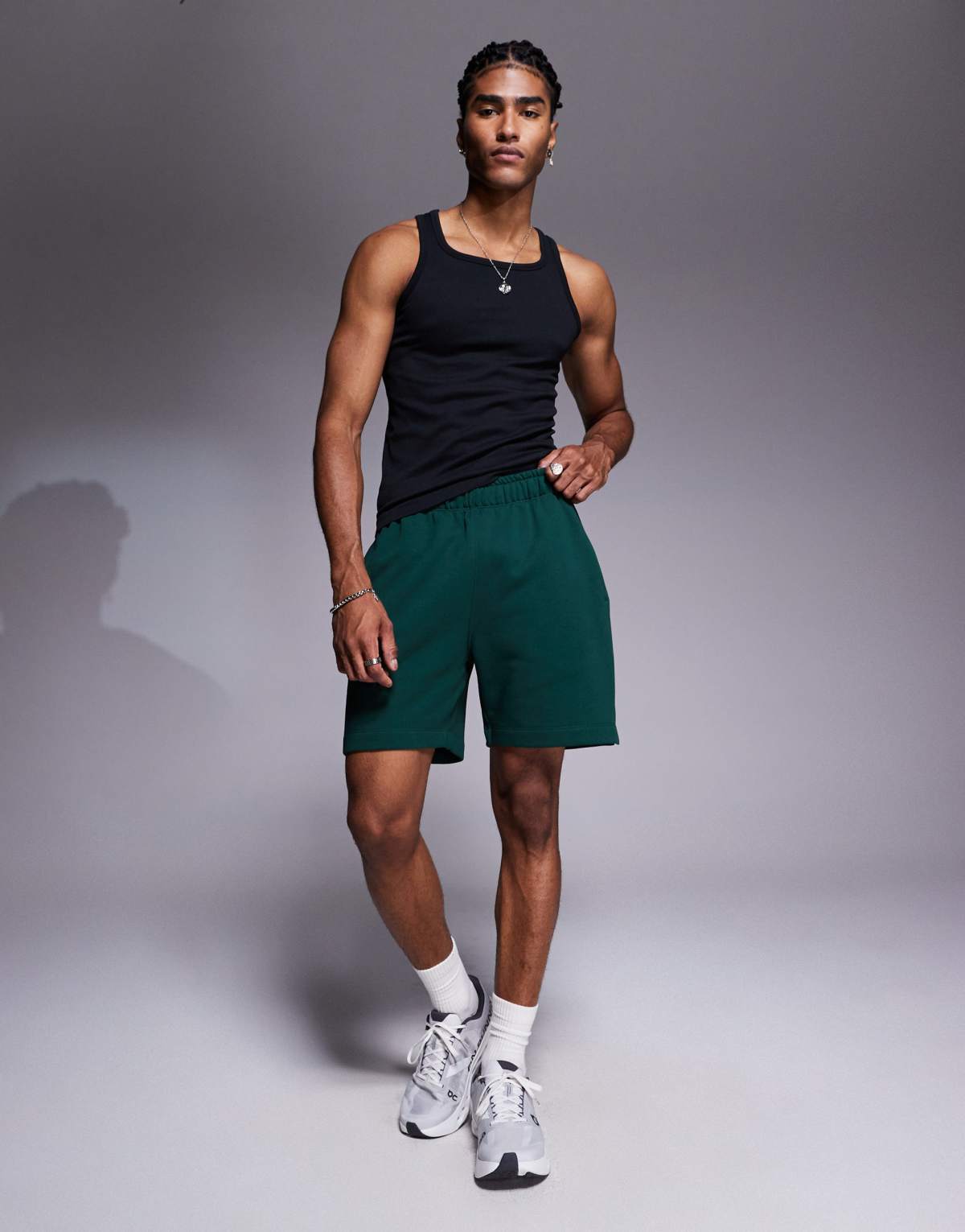 4505 Icon heavyweight cotton sweat shorts with quick dry finish in pine green