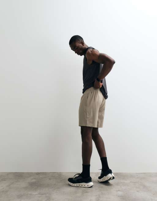 4505 - Icon - Hurtigttørrende gråbeige 18 cm-træningsshorts med lynlåslommer, 4 af 5