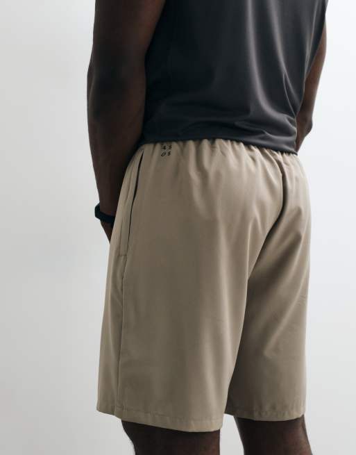 4505 - Icon - Hurtigttørrende gråbeige 18 cm-træningsshorts med lynlåslommer, 5 af 5