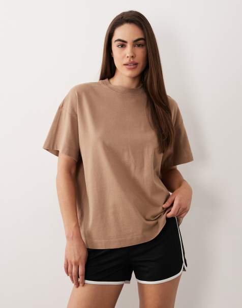 4505 – Icon – Jasnobrązowy szybkoschnący T-shirt oversize z grubej bawełny - view 1