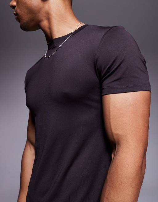 4505 - Icon - Kaffebrun tætsiddende trænings-T-shirt i hurtigttørrende stof, 3 af 4