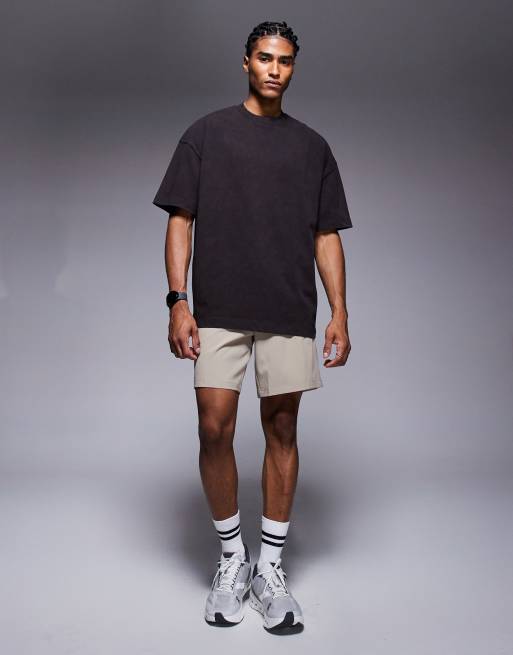 4505 – Icon – Kastenförmiges, schweres T-Shirt aus Baumwolle mit schnelltrocknendem Finish in verwaschenem Braun 